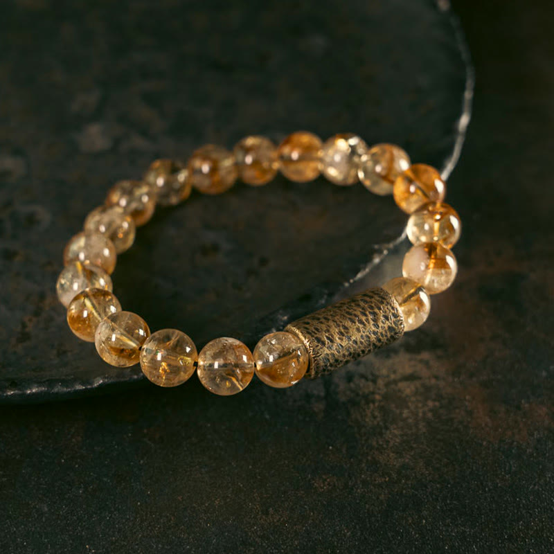Pulsera de protección de cuentas de latón y cristal de citrino natural con piedras de Buddha Stones