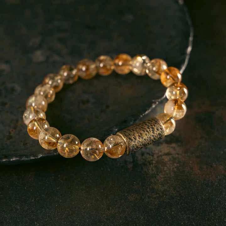 Pulsera de protección de cuentas de latón y cristal de citrino natural con piedras de Buddha Stones