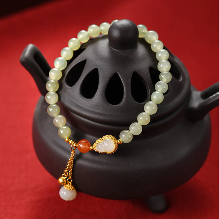 Pulsera de la suerte de la abundancia del loto de la calabaza del jade hetiano de plata de ley 925