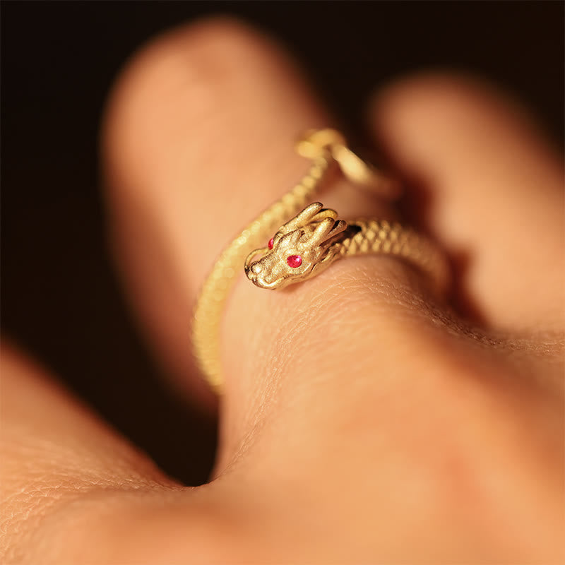 Anillo ajustable de plata de ley 925 con Buddha Stones , diseño vintage del Año del Dragón, protección de la suerte