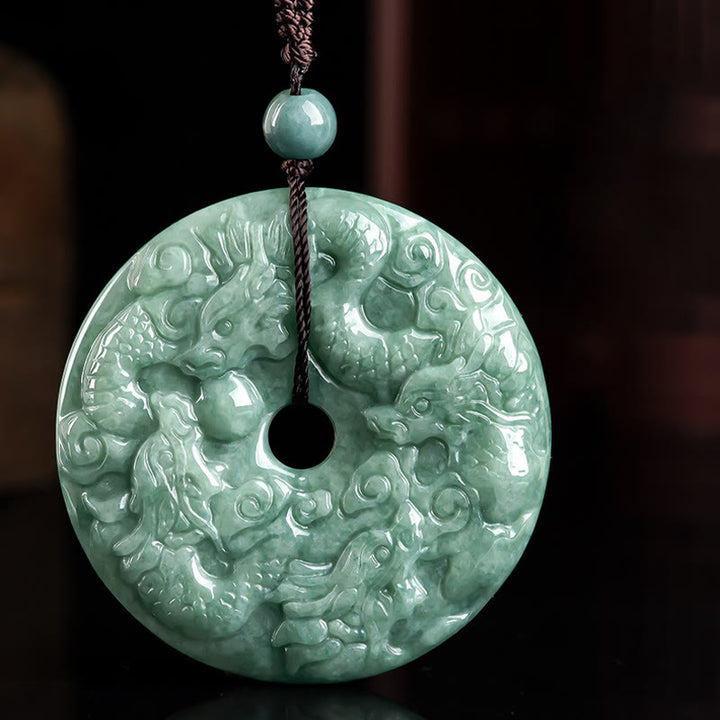 Buddha Stones Año del Dragón Jade Natural Nueve Dragones Paz Hebilla Collar Colgante de Protección