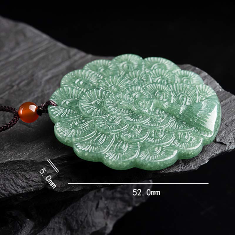 Colgante de collar de prosperidad de suerte de pavo real de jade natural