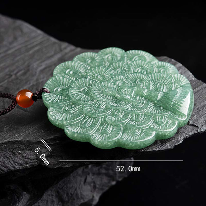 Colgante de collar de prosperidad de suerte de pavo real de jade natural