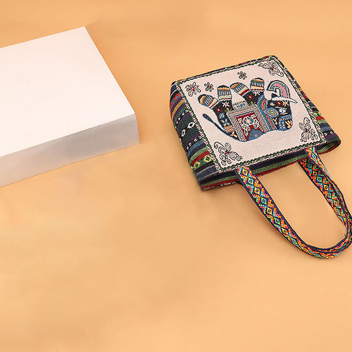Bolso bandolera de lona de gran capacidad con bordado de mariposa y elefante - image 12