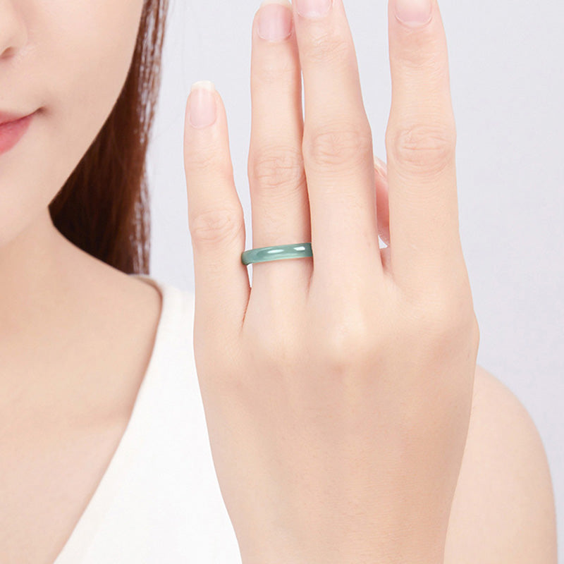 Anillo de protección de prosperidad de jade natural con Buddha Stones
