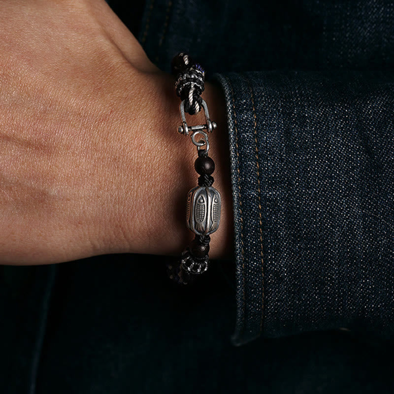 Pulsera de hilo trenzado con nudo de reencarnación de riqueza de peces Koi de plata de ley 925 con Buddha Stones