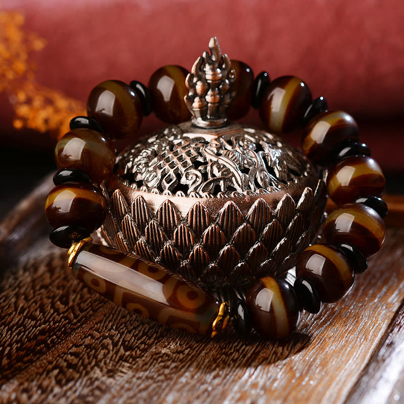 Pulsera de bendiciones de riqueza de ágata con cuentas Dzi de nueve ojos naturales tibetanas de Buddha Stones