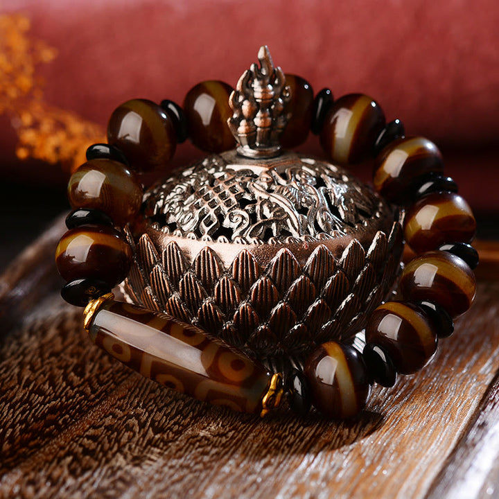 Pulsera de bendiciones de riqueza de ágata con cuentas Dzi de nueve ojos naturales tibetanas de Buddha Stones