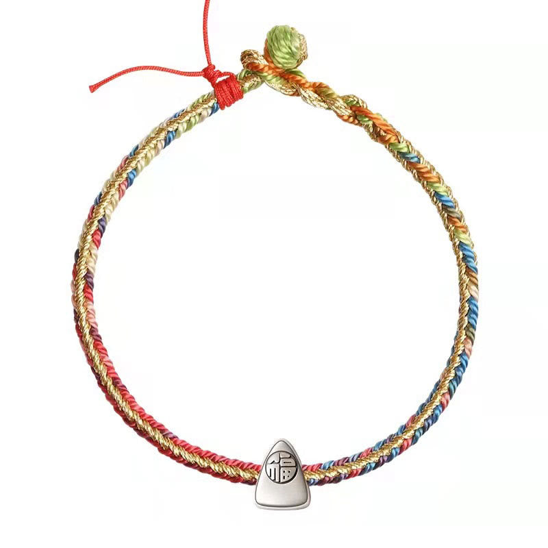 Pulsera trenzada hecha a mano con diseño de personaje Fu Zongzi de plata de ley 925 con Buddha Stones