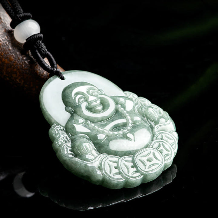 Colgante de collar con colgante de moneda de cobre, Jade Natural, Buda sonriente, Buddha Stones - image 4