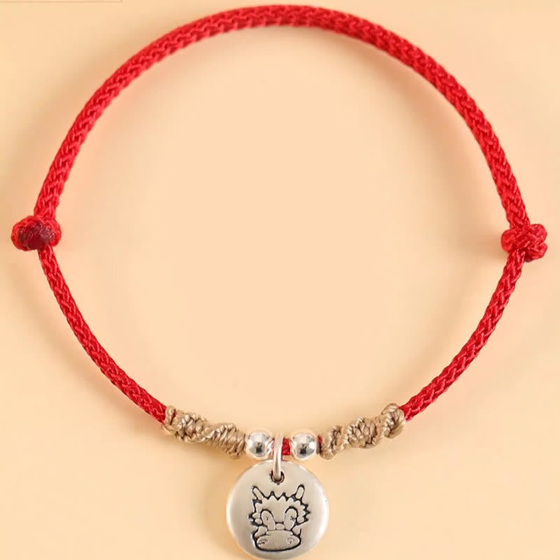 Pulsera trenzada de la suerte del zodíaco chino, hecha a mano, de plata de ley 999 con Buddha Stones, año del dragón