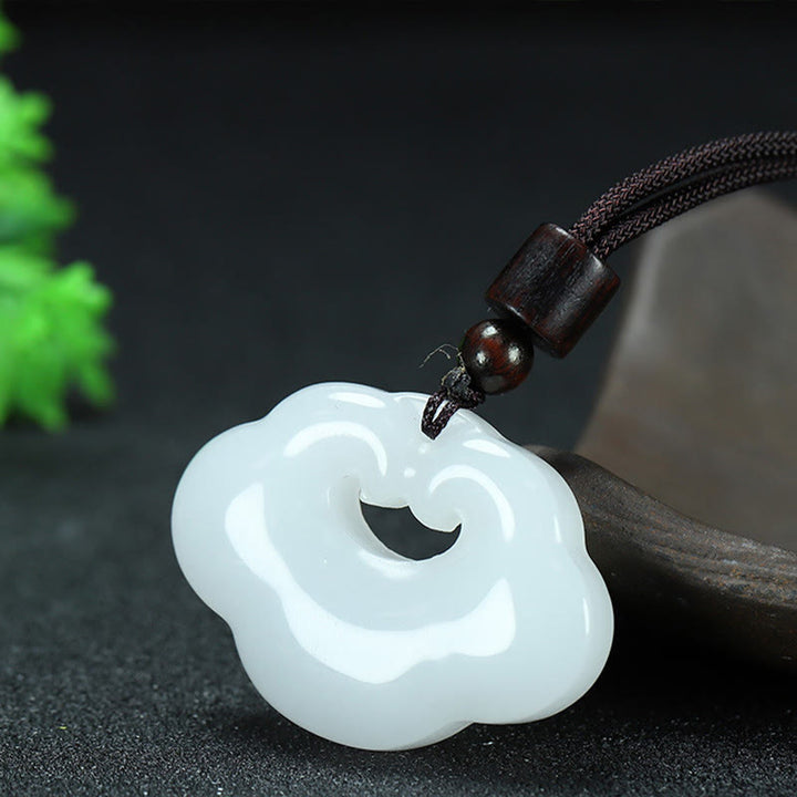 Buddha Stones Tianshan Jade oro seda Jade chino cerradura encanto abundancia COLLAR COLGANTE