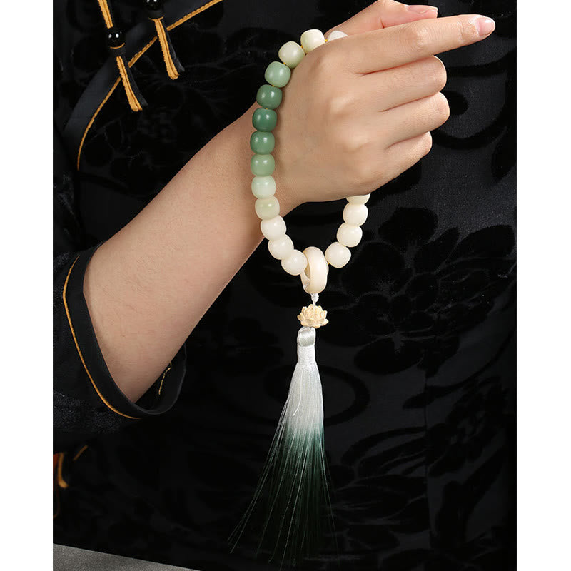 Bolsa de dinero de fortuna con semilla de Bodhi, gradiente Natural, borla de sabiduría de loto, Mala para muñeca
