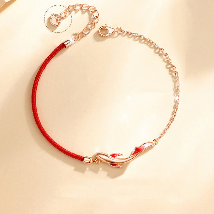 Pulsera de hilo rojo trenzado con estrella de loto y pez Koi de la suerte de plata de ley 925 con Buddha Stones
