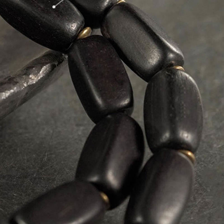 Pulsera de doble envoltura con cuentas Dzi de madera de ébano del Tíbet con Buddha Stones