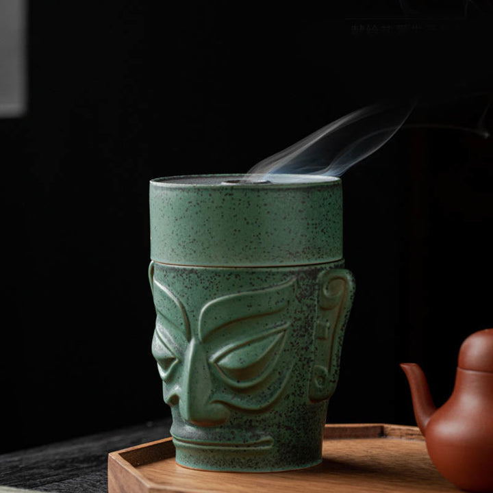 Buddha Stones Reliquias de la Edad de Bronce Máscara Sanxingdui Montículo de Tres Estrellas Quemador de Incienso curativo de cerámica