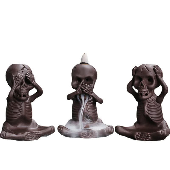 Buddha Stones, pequeño cráneo, fantasma, arcilla púrpura, reflujo de humo, fuente, decoración de quemador de incienso de paz