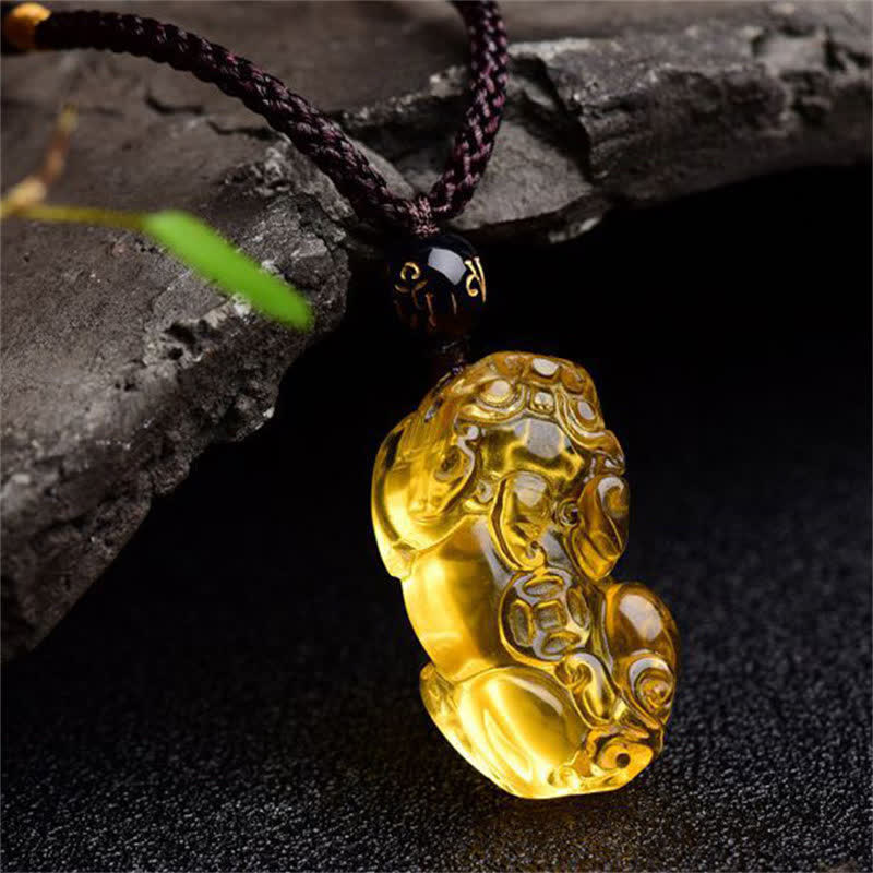 Colgante de collar de riqueza de Buddha Stones FengShui citrino PiXiu - image 2
