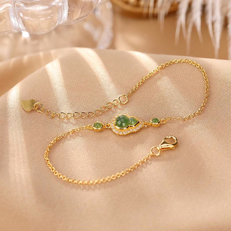 Juego de anillos de pulsera de la suerte con forma de calabaza de jade cian hetiano natural chapado en plata de ley 925 con Buddha Stones