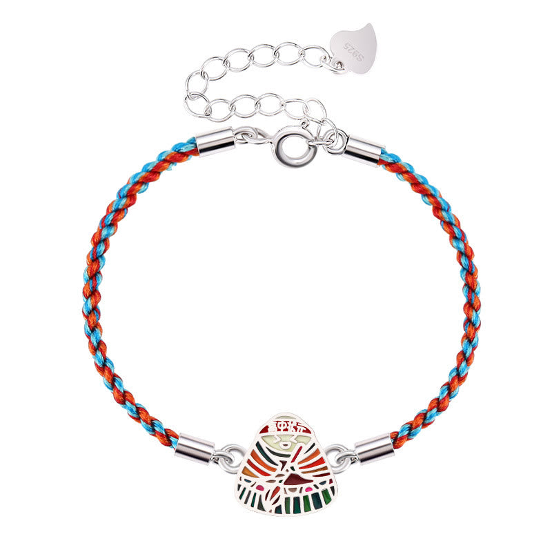 Pulsera hecha a mano multicolor con Buddha Stones de plata de ley 925 con patrón Zongzi de la suerte
