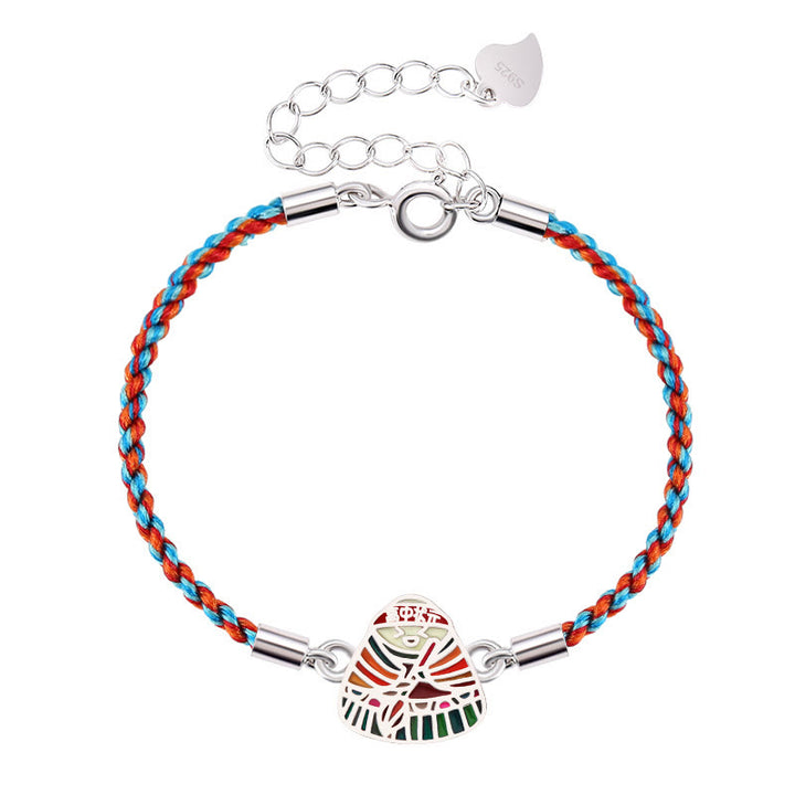 Pulsera hecha a mano multicolor con Buddha Stones de plata de ley 925 con patrón Zongzi de la suerte
