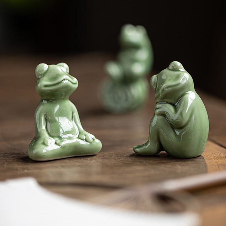 Mini Buddha Stones para meditación, loto pequeño, rana en reposo, cerámica, riqueza, suerte, té para el hogar, figura decorativa para mascotas