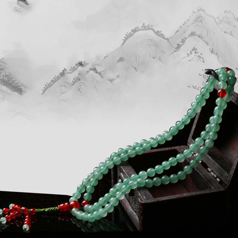 Pulsera Mala de la suerte con 108 cuentas, aventurina verde, ágata roja