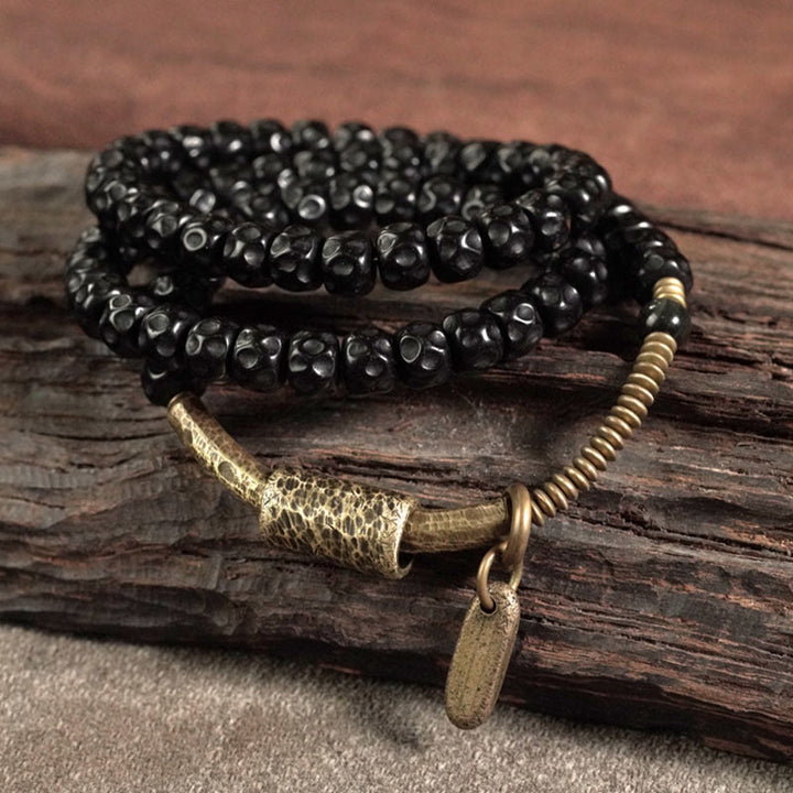 Pulsera de triple vuelta con Buddha Stones, concha de coco retro, latón y cobre. - image 2