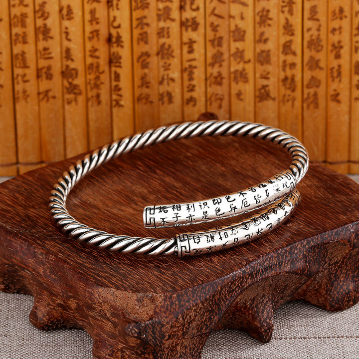 Brazalete de pulsera de equilibrio con diseño retorcido de Sutra de corazón Retro de Buddha Stones