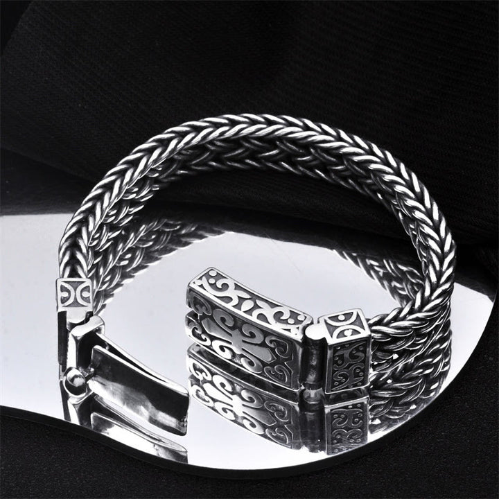 Pulsera de cadena curativa trenzada con patrón de tótem de vid retro con Buddha Stones