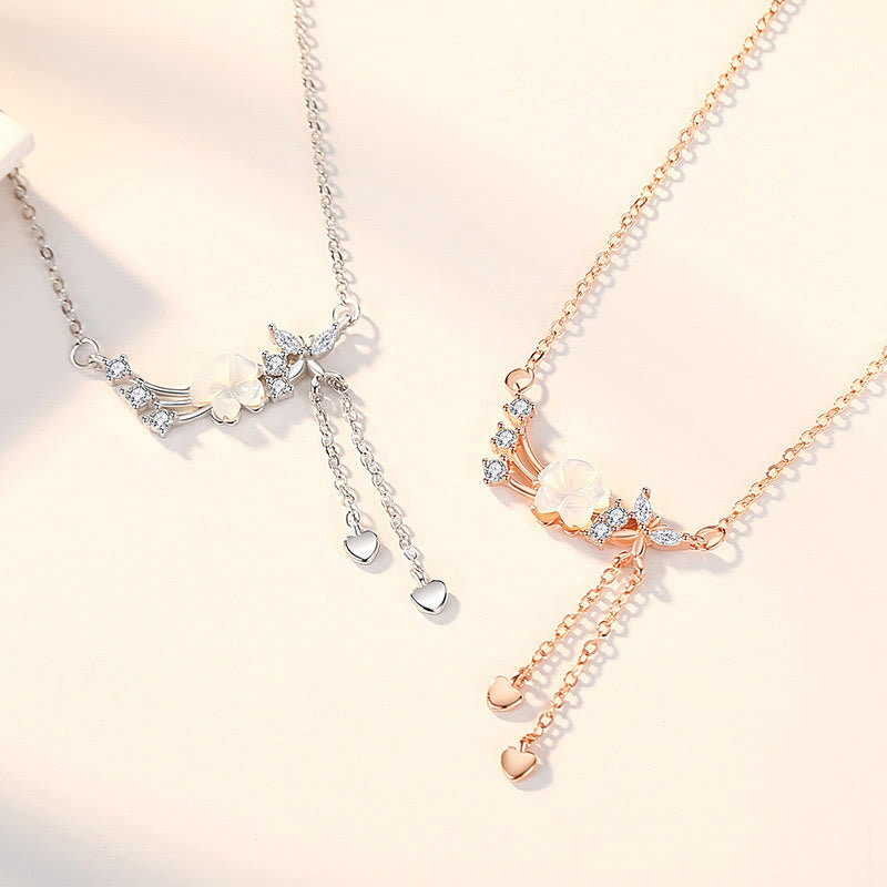 Juego de pendientes con colgante de collar de amor de mariposa y flor de plata de ley 925 con Buddha Stones