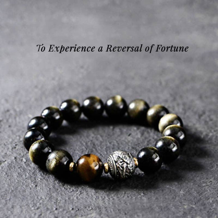 Buddha Stones para experimentar una inversión de la fortuna Pulsera de protección de obsidiana con brillo dorado de obsidiana arcoíris
