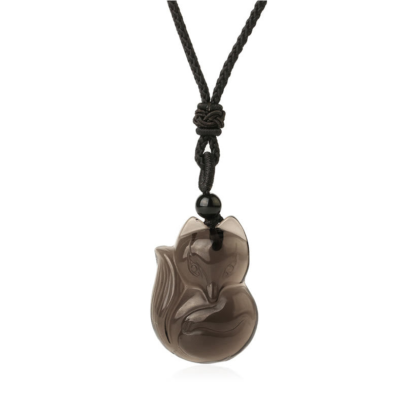 Collar con colgante de amuleto de obsidiana negra natural con Buddha Stones , ojo de tigre, hielo, obsidiana y zorro