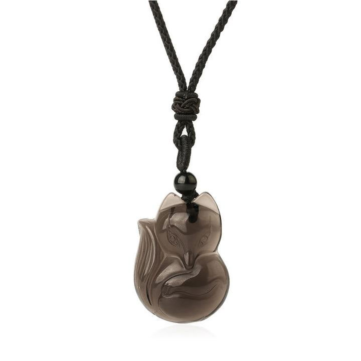 Collar con colgante de amuleto de obsidiana negra natural con Buddha Stones , ojo de tigre, hielo, obsidiana y zorro