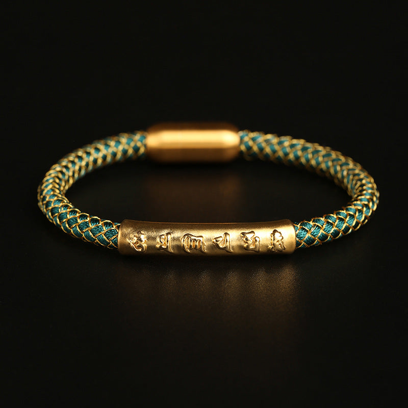 Pulsera con hebilla magnética trenzada a escala de dragón con protección Om Mani Padme Hum de plata de ley 999 hecha a mano con Buddha Stones