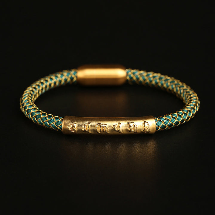 Pulsera con hebilla magnética trenzada a escala de dragón con protección Om Mani Padme Hum de plata de ley 999 hecha a mano con Buddha Stones