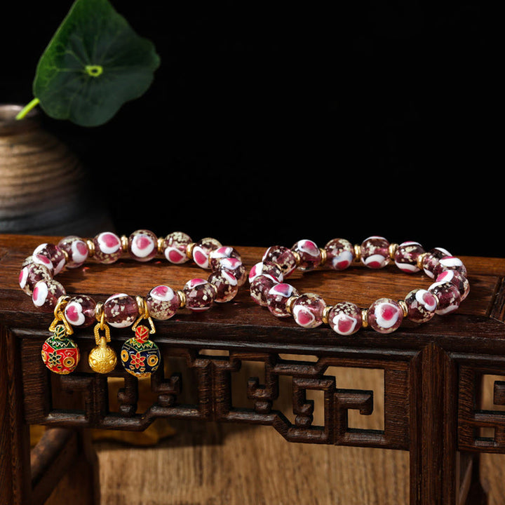 Pulsera de cuentas de cristal Liuli fluorescente luminosa con corazón de amor rosa de la familia de las bestias que tragan oro con Buddha Stones