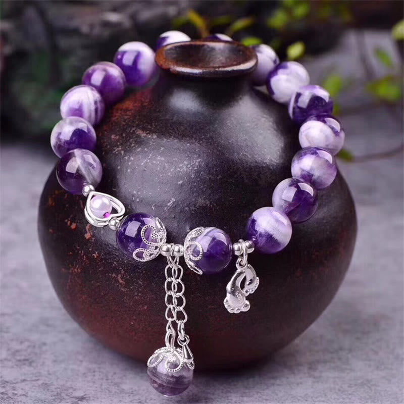 Pulsera con dije de corazón de amor para pies curativos con amatista natural de plata de ley 925 con Buddha Stones - image 1