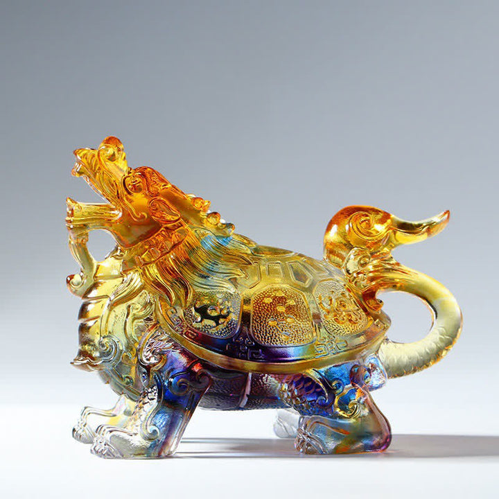 Feng Shui Dragón Tortuga hecha a mano Liuli Crystal Art Piece Decoración de la Oficina del Hogar