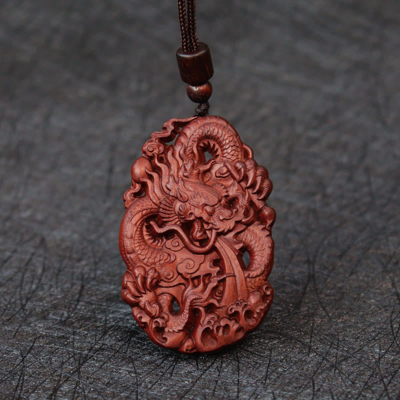 Buddha Stones, relámpago, madera de azufaifo, doble alivio del dragón, protege contra los espíritus malignos, colgante de collar