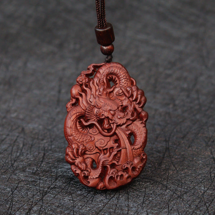 Buddha Stones, relámpago, madera de azufaifo, doble alivio del dragón, protege contra los espíritus malignos, colgante de collar