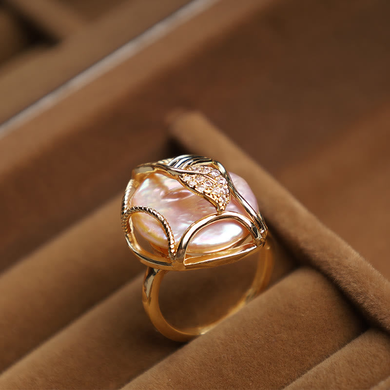 Anillo de riqueza de felicidad de flor de oro chapado en cobre y Buddha Stones
