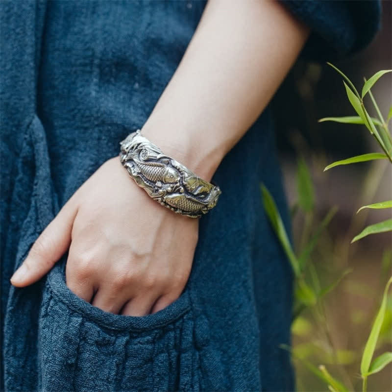 Brazalete de pulsera con Buddha Stones , pez Koi, loto, suerte y riqueza