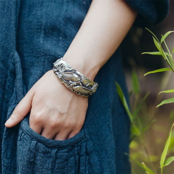 Brazalete de pulsera con Buddha Stones , pez Koi, loto, suerte y riqueza