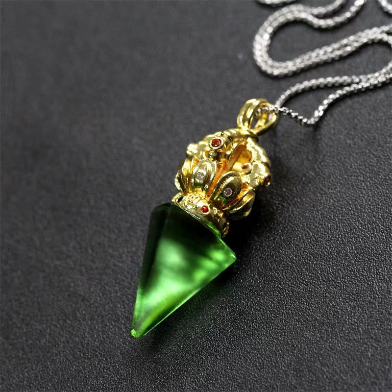 Buddha Stones tibetano Dorje Vajra 4 puntas Lotus Liuli cristal fuerza collar colgante