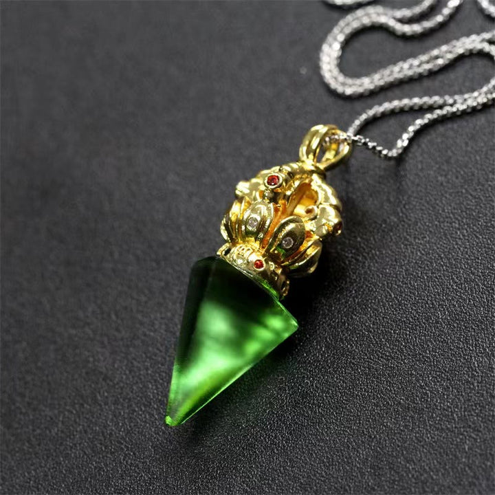 Buddha Stones tibetano Dorje Vajra 4 puntas Lotus Liuli cristal fuerza collar colgante
