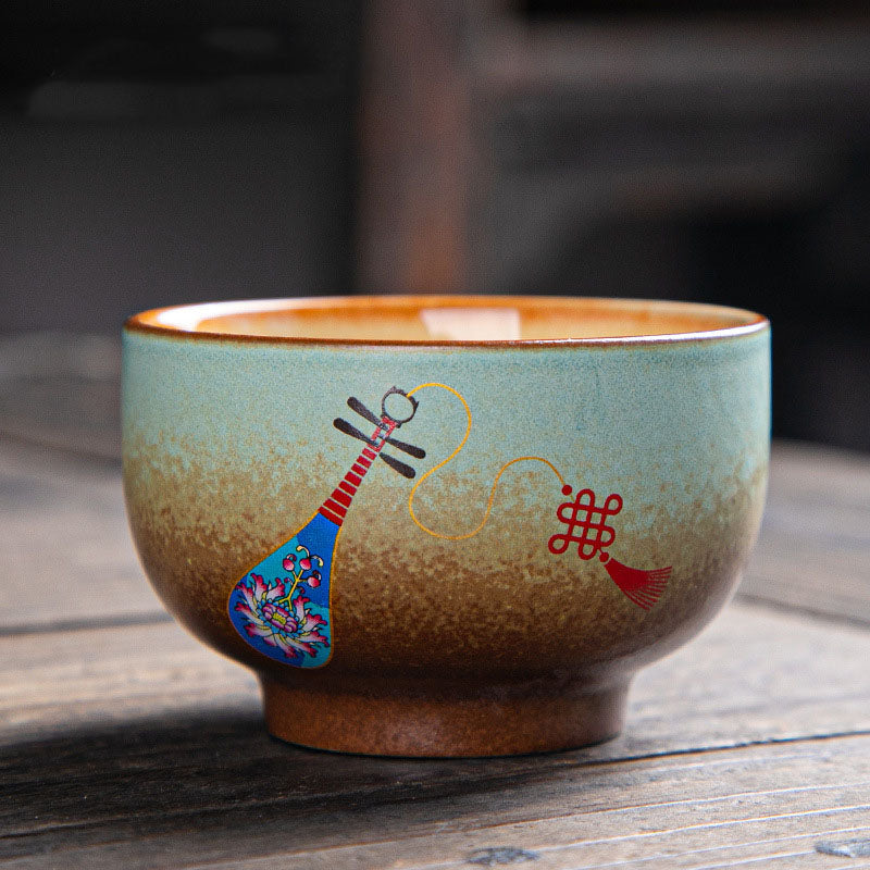 Buddha Stones, ciervo colorido, Pipa, nieve, flores de ciruelo, montañas, ríos, pájaro, taza de té de cerámica, tazón de té de Kung Fu