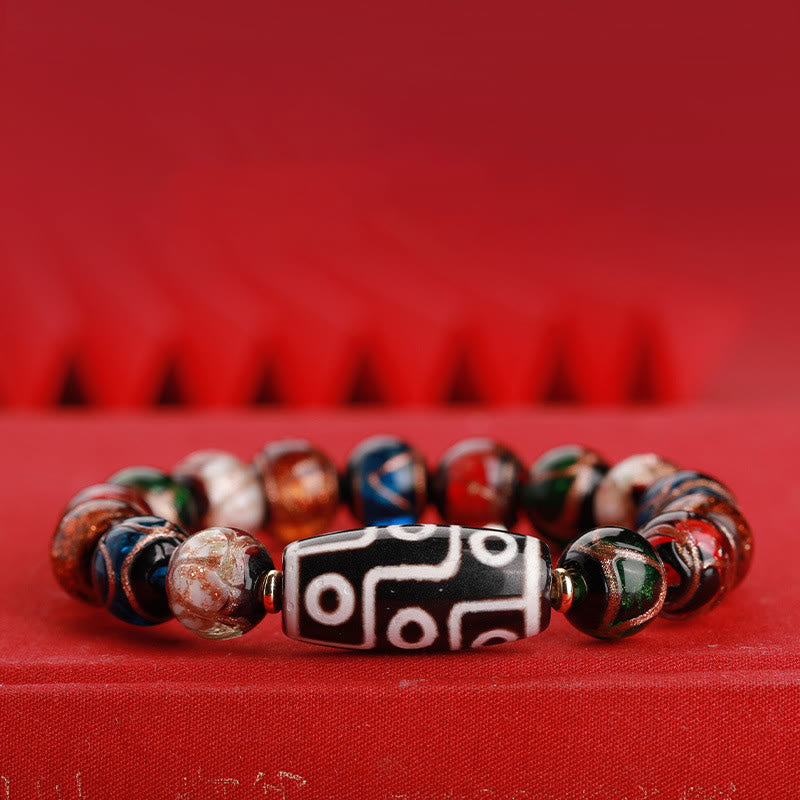 Buddha Stones tibetanas Dzi de nueve ojos, cuentas Dzi de tres ojos, cuentas de vidrio Liuli, pulsera de riqueza