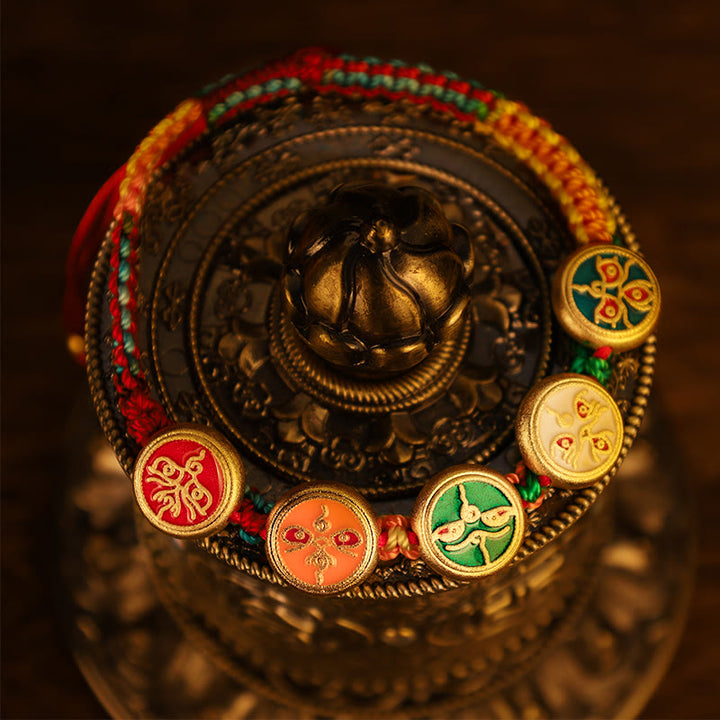 Pulsera de la suerte trenzada con cuerda colorida, cinco dioses tibetanos de la riqueza, Buddha Stones