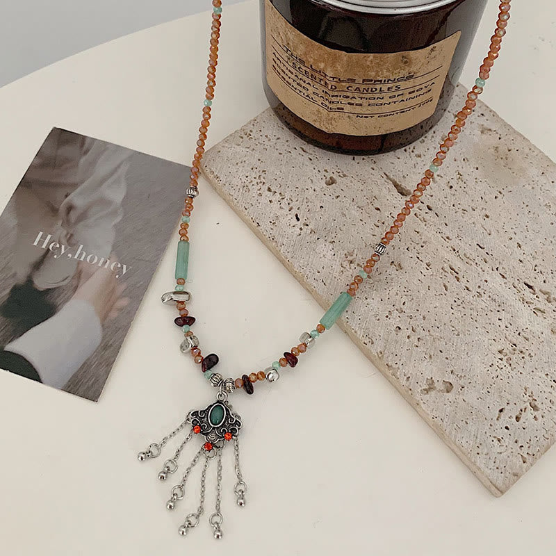 Colgante de collar con borla de la suerte de cobre, piedra de cristal tibetana, Buddha Stones